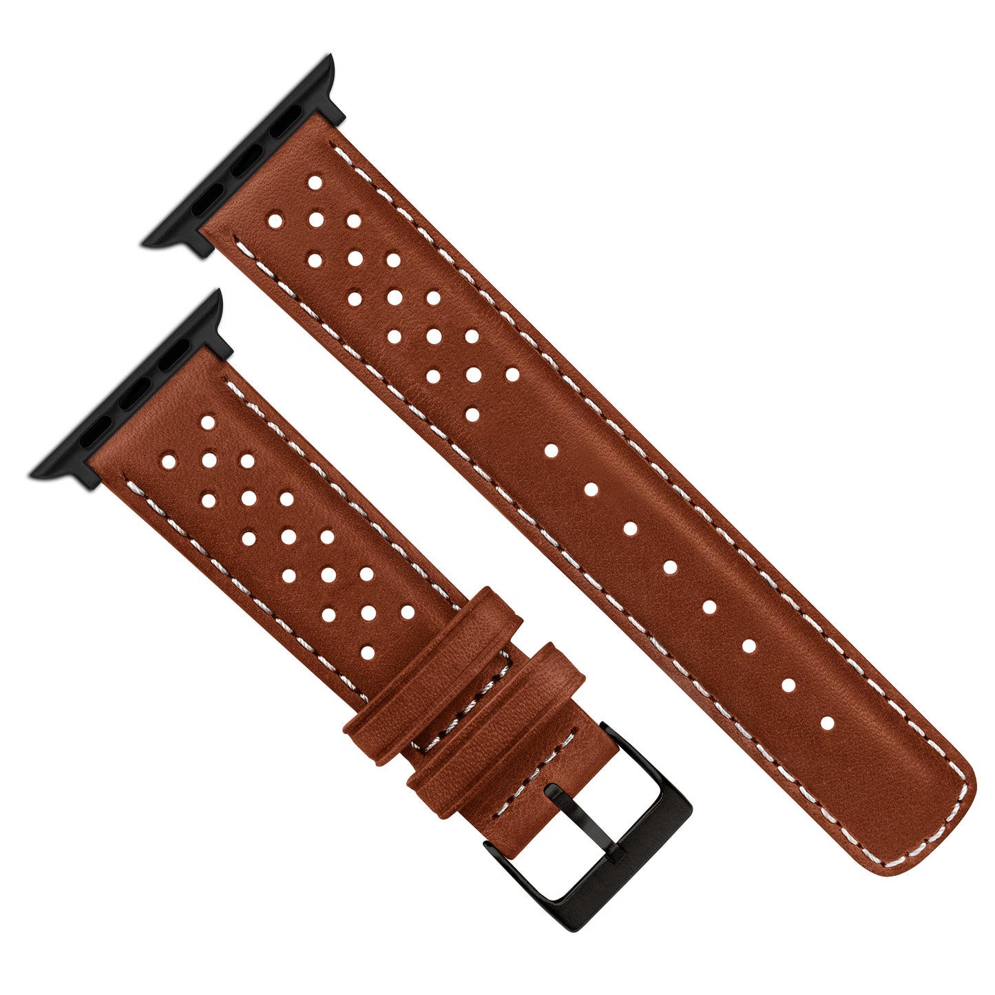 Apple Watch Chocolate Brown Linen Stitch Racing Horween Leather Watch Band