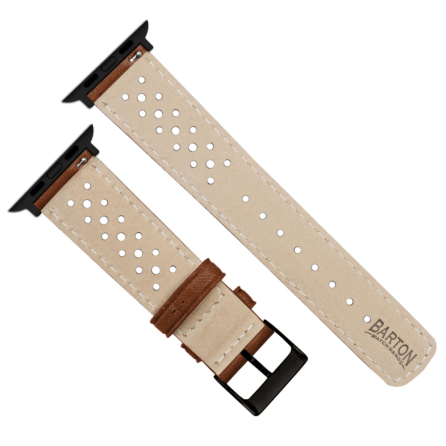 Apple Watch Chocolate Brown Linen Stitch Racing Horween Leather Watch Band