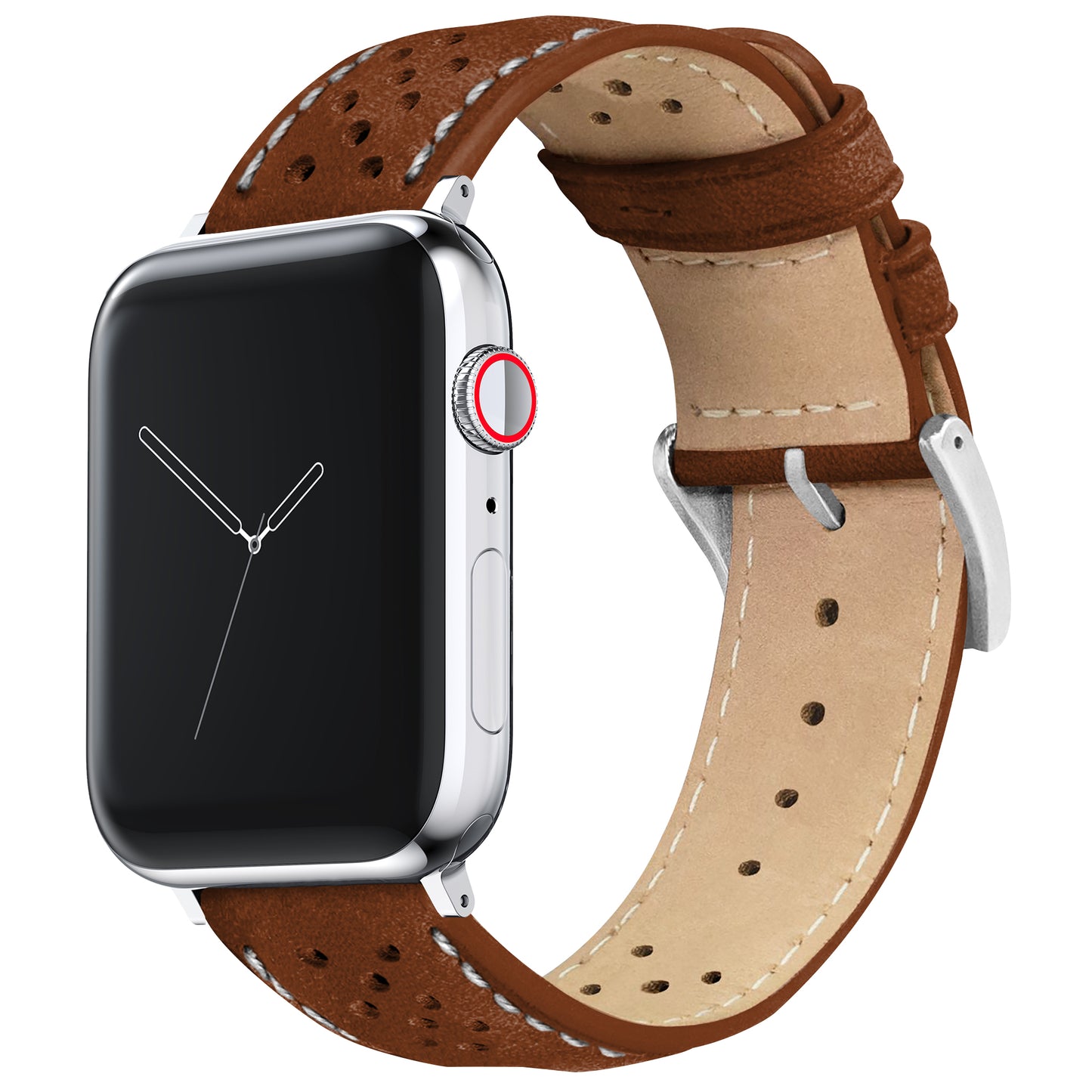 Apple Watch Chocolate Brown Linen Stitch Racing Horween Leather Watch Band
