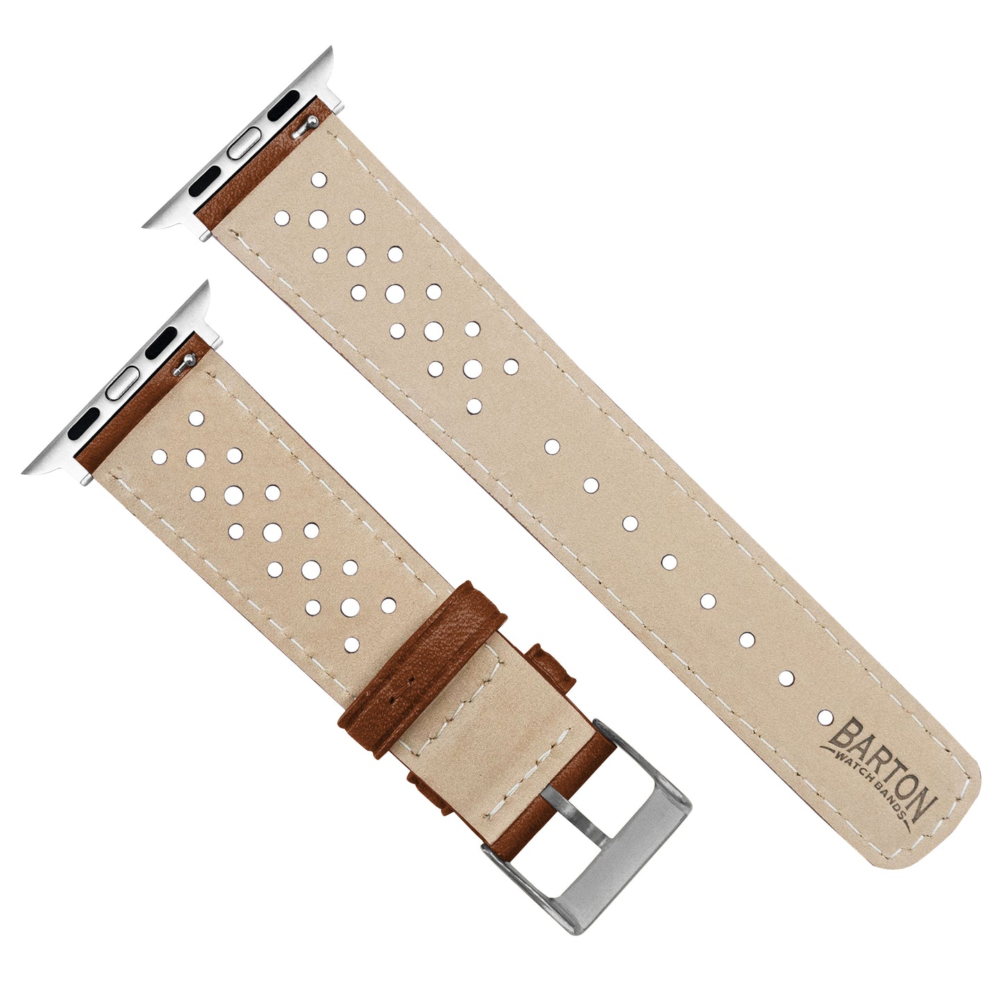 Apple Watch Chocolate Brown Linen Stitch Racing Horween Leather Watch Band