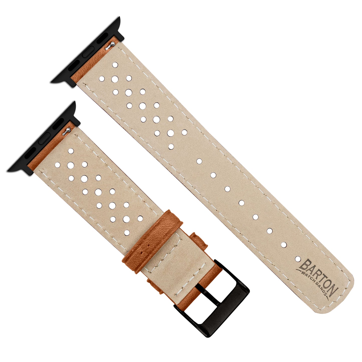 Apple Watch Caramel Brown Linen Stitch Racing Horween Leather Watch Band