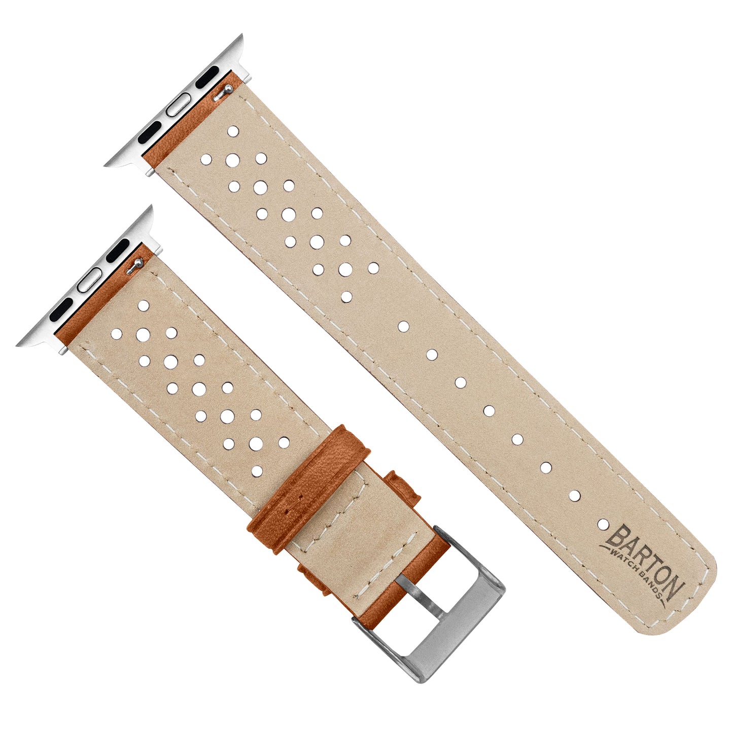 Apple Watch Caramel Brown Linen Stitch Racing Horween Leather Watch Band