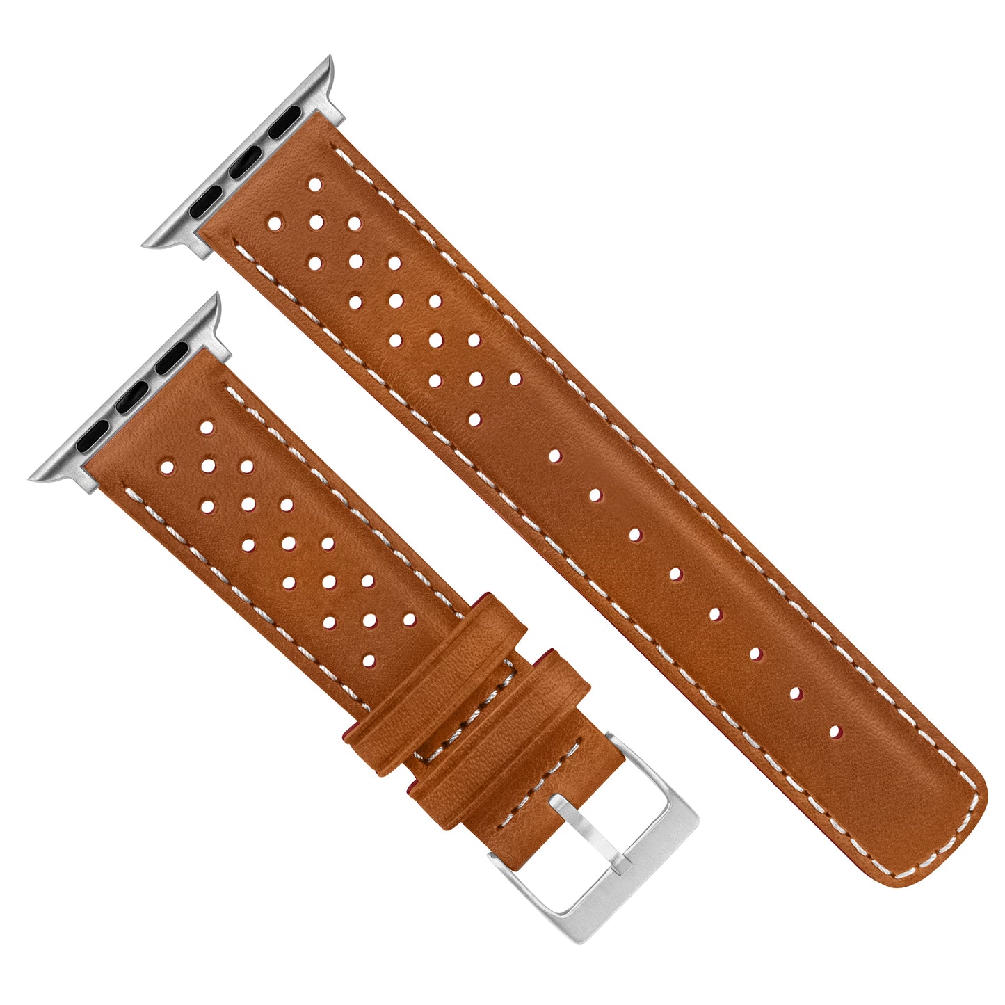 Apple Watch Caramel Brown Linen Stitch Racing Horween Leather Watch Band
