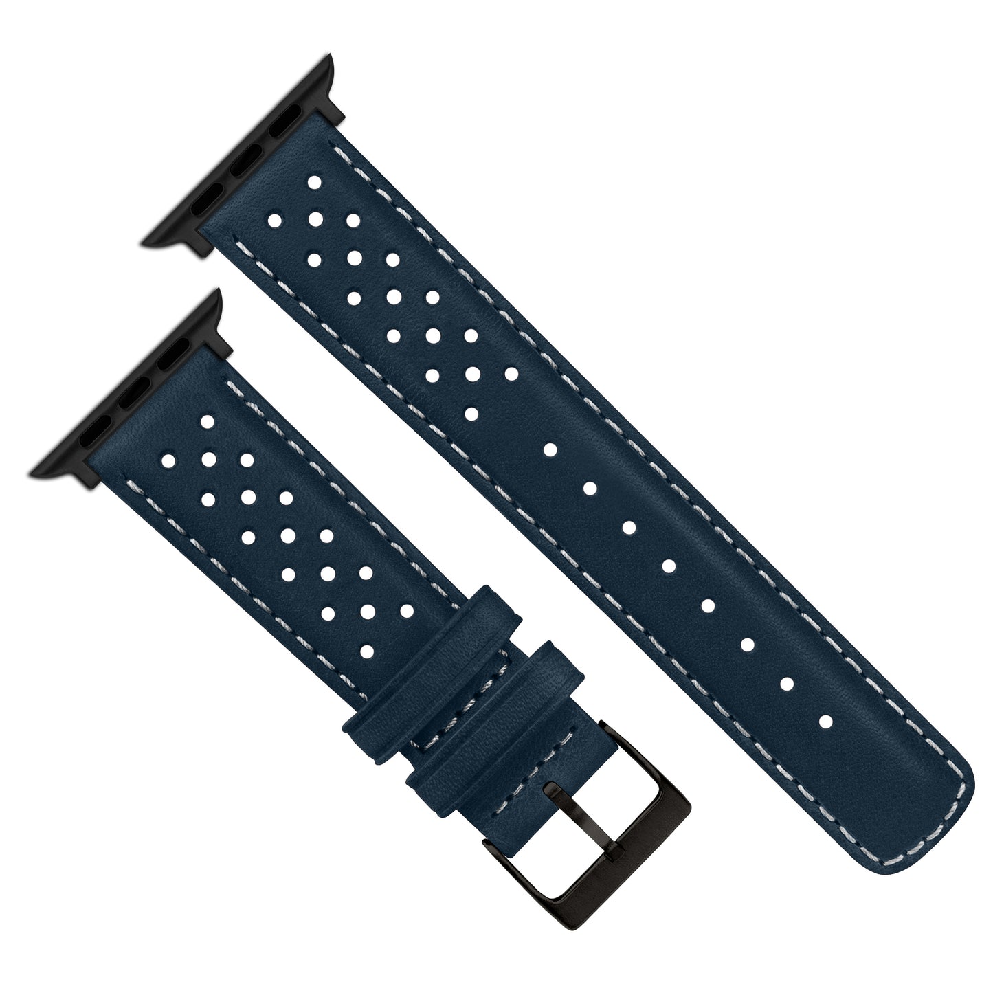 Apple Watch Navy Blue Linen Stitch Racing Horween Leather Watch Band