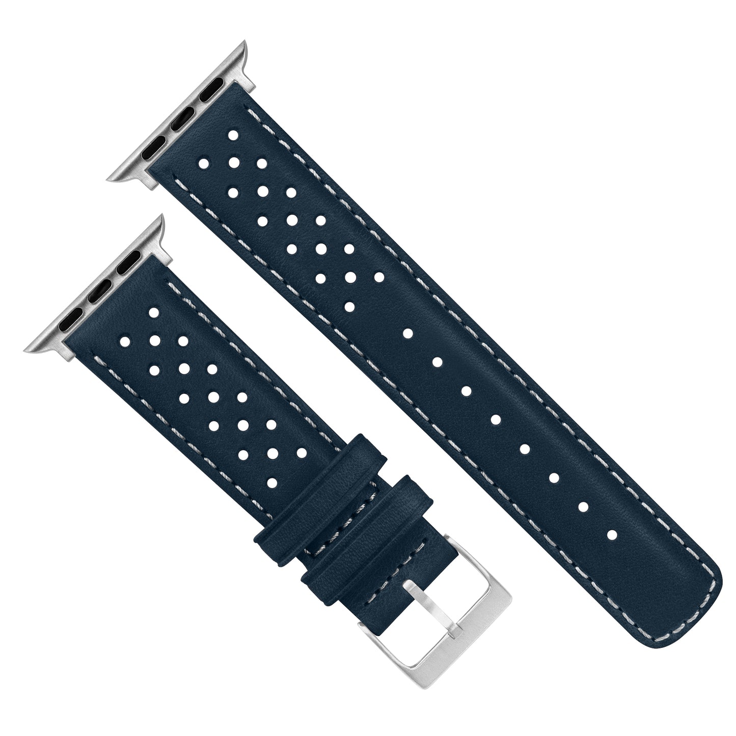Apple Watch Navy Blue Linen Stitch Racing Horween Leather Watch Band