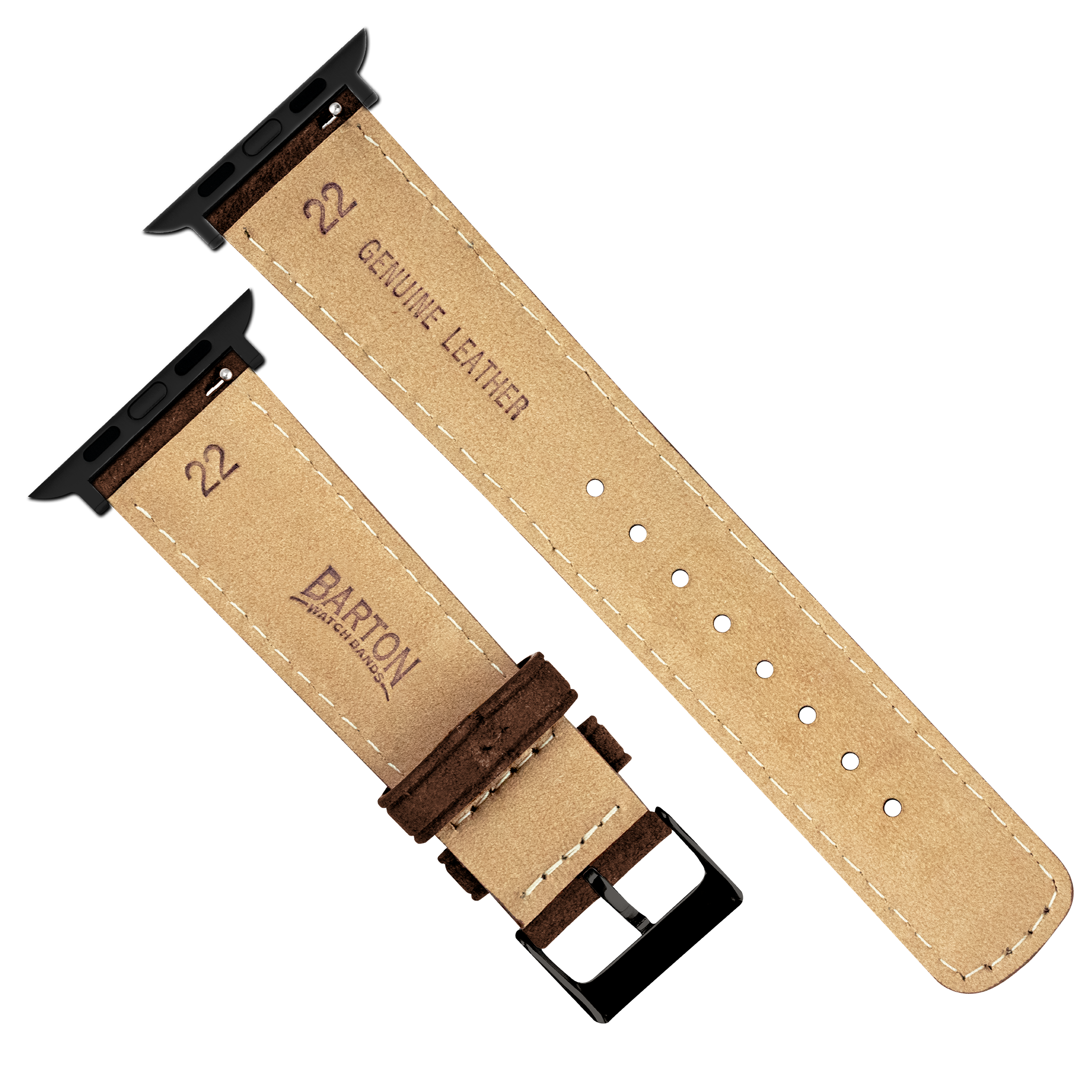 Apple Watch | Chocolate Brown Suede & Linen White Stitching - Barton Watch Bands