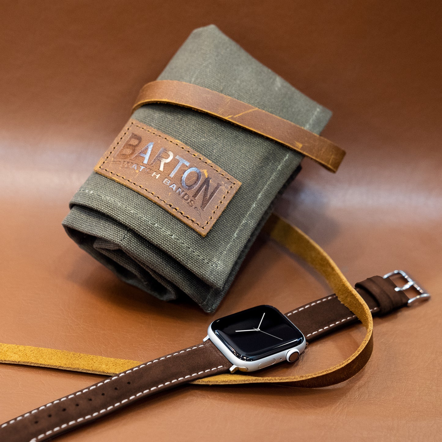 Apple Watch | Chocolate Brown Suede & Linen White Stitching - Barton Watch Bands
