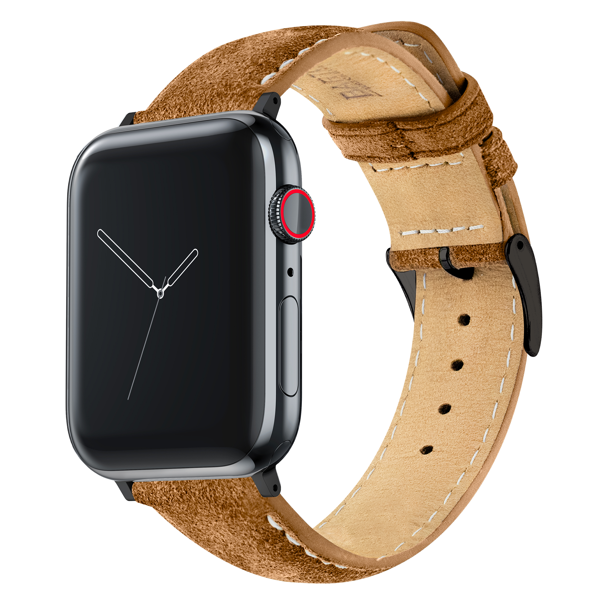 Apple Watch | Cognac Brown Suede & Linen White Stitching - Barton Watch Bands