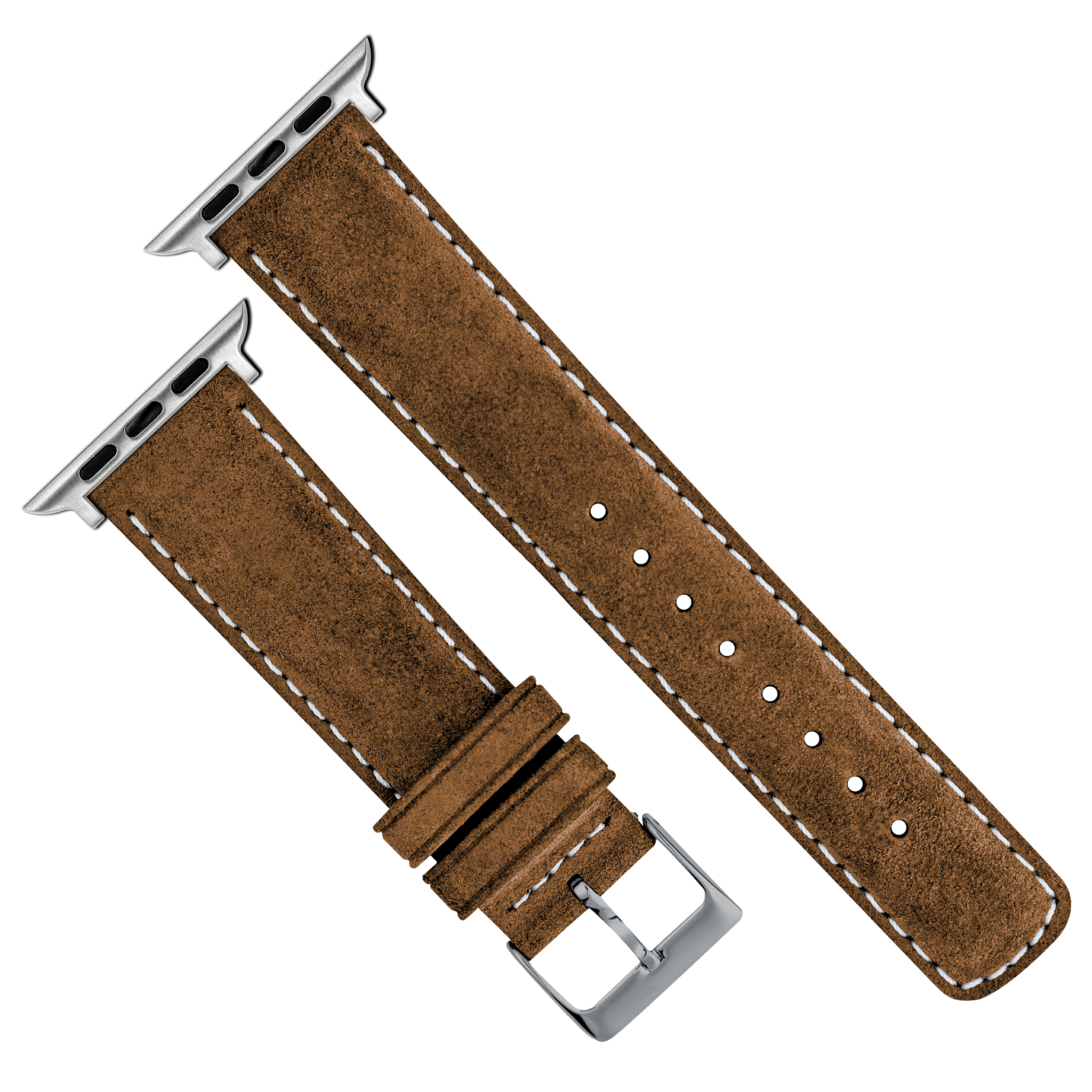 Apple Watch | Cognac Brown Suede & Linen White Stitching - Barton Watch Bands