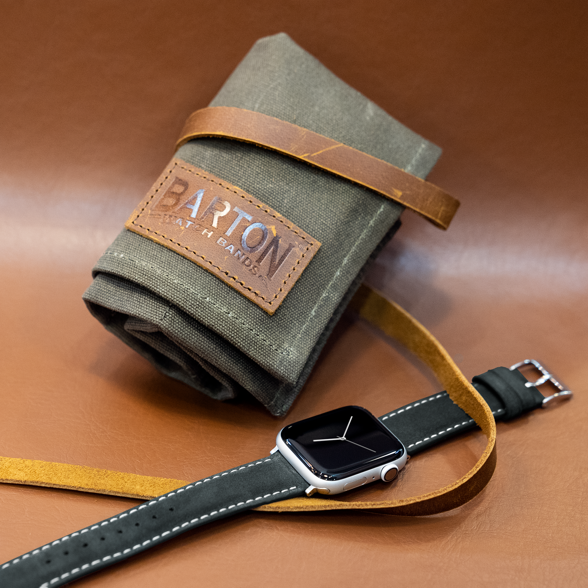 Apple Watch | Slate Grey Suede & Linen White Stitching - Barton Watch Bands