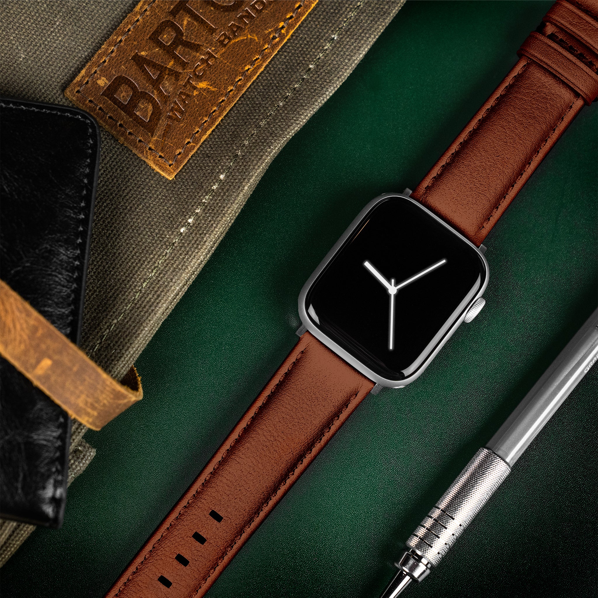 Apple Watch Light Brown Pittards Performance Leather Brown Stitching Watch Band