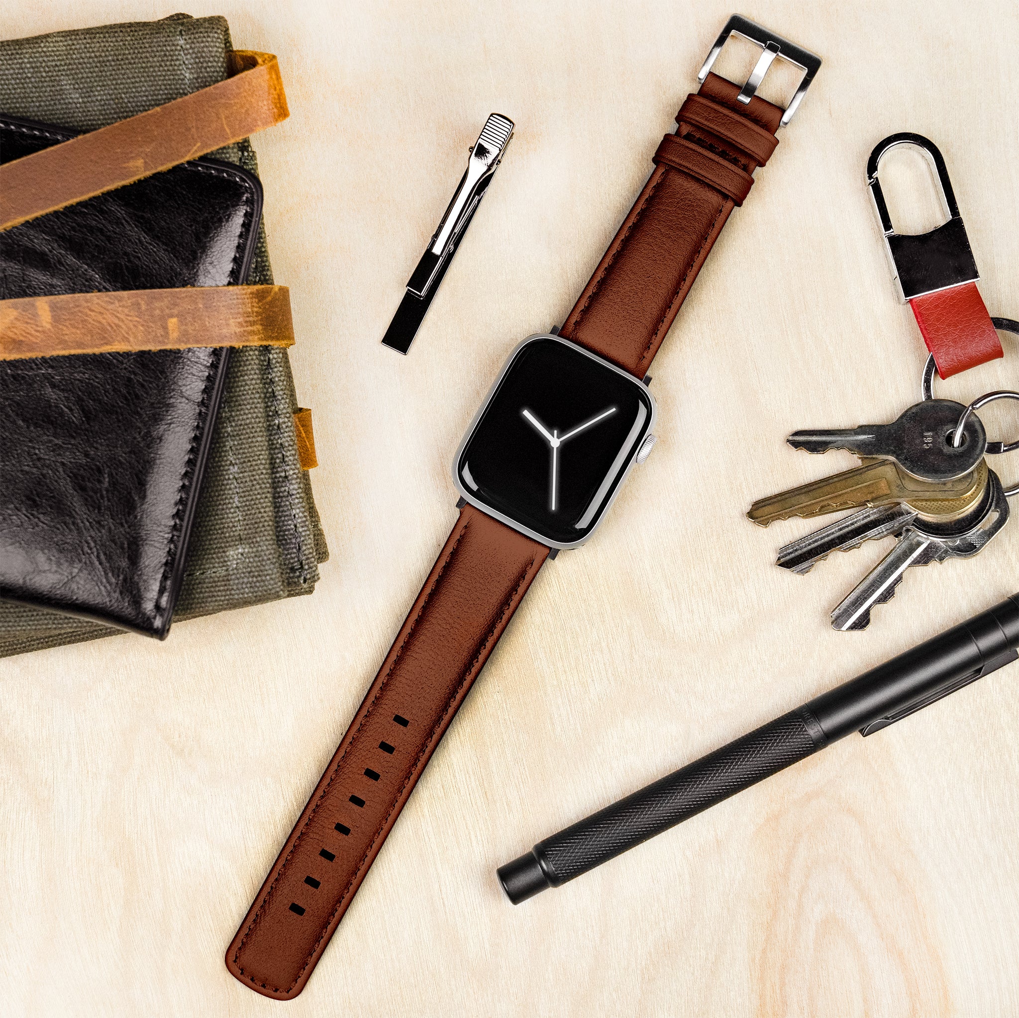 Apple Watch Light Brown Pittards Performance Leather Brown Stitching Watch Band