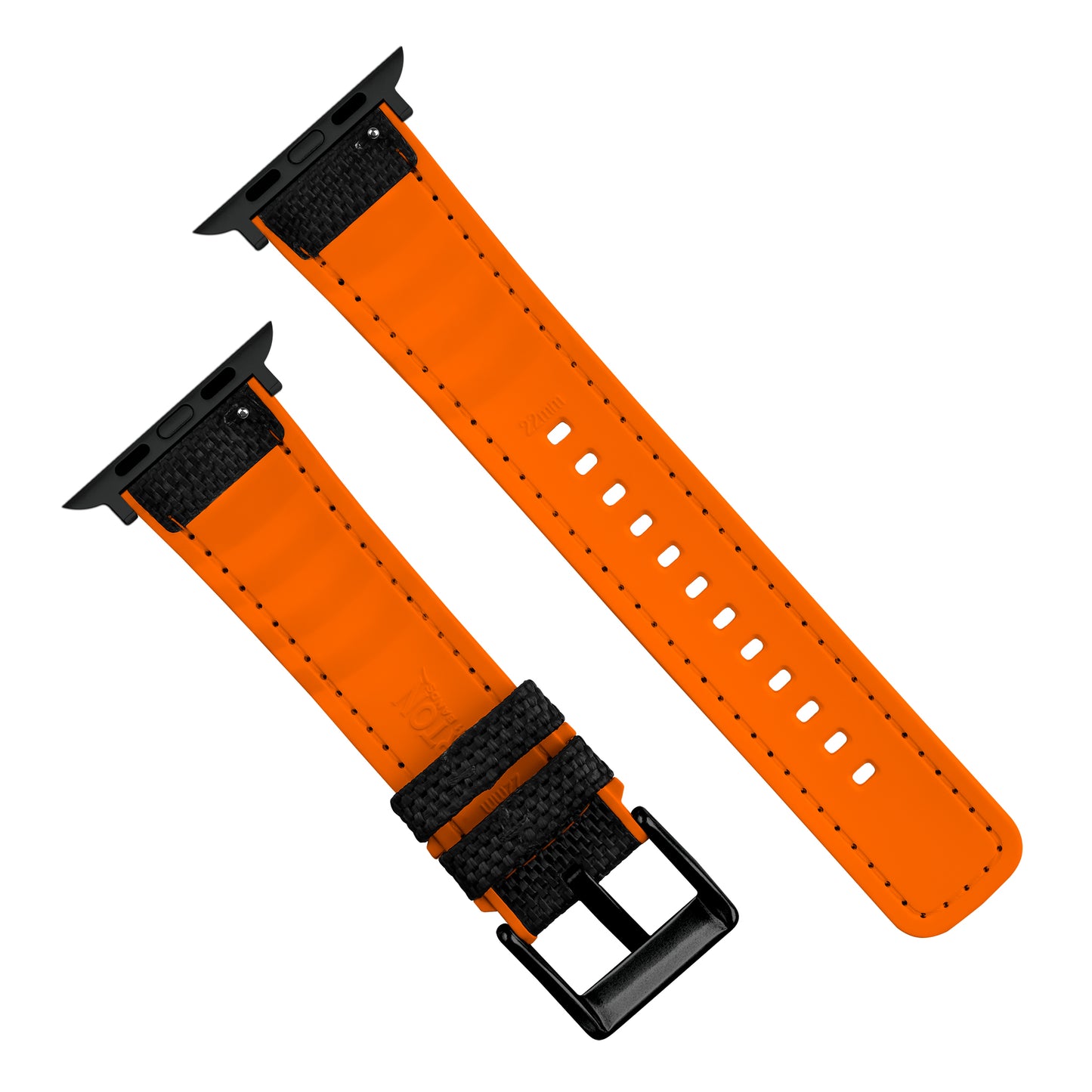 Apple Watch Black Cordura Fabric And Pumpkin Orange Silicone Hybrid Watch Band