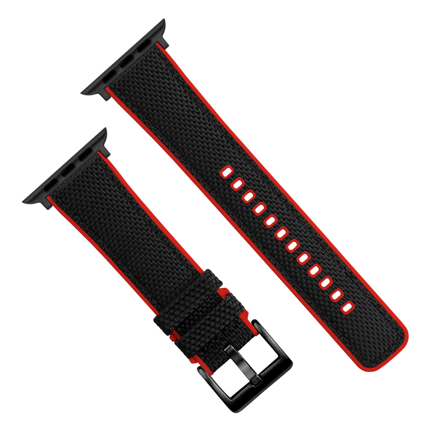 Apple Watch Black Cordura Fabric And Crimson Red Silicone Hybrid Watch Band