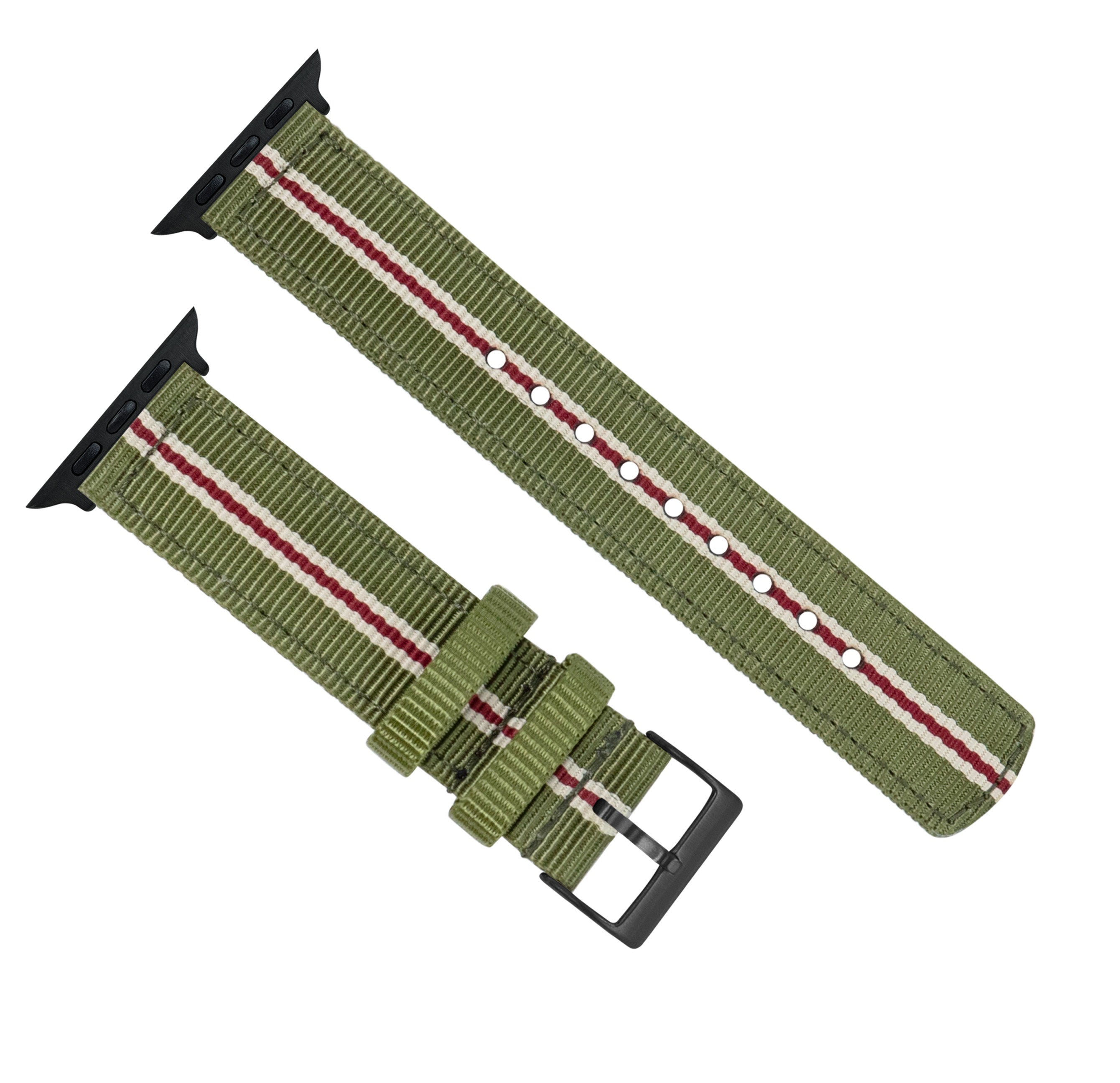 Apple Watch | Two-piece NATO style | Army Green & Crimson - Barton Watch Bands