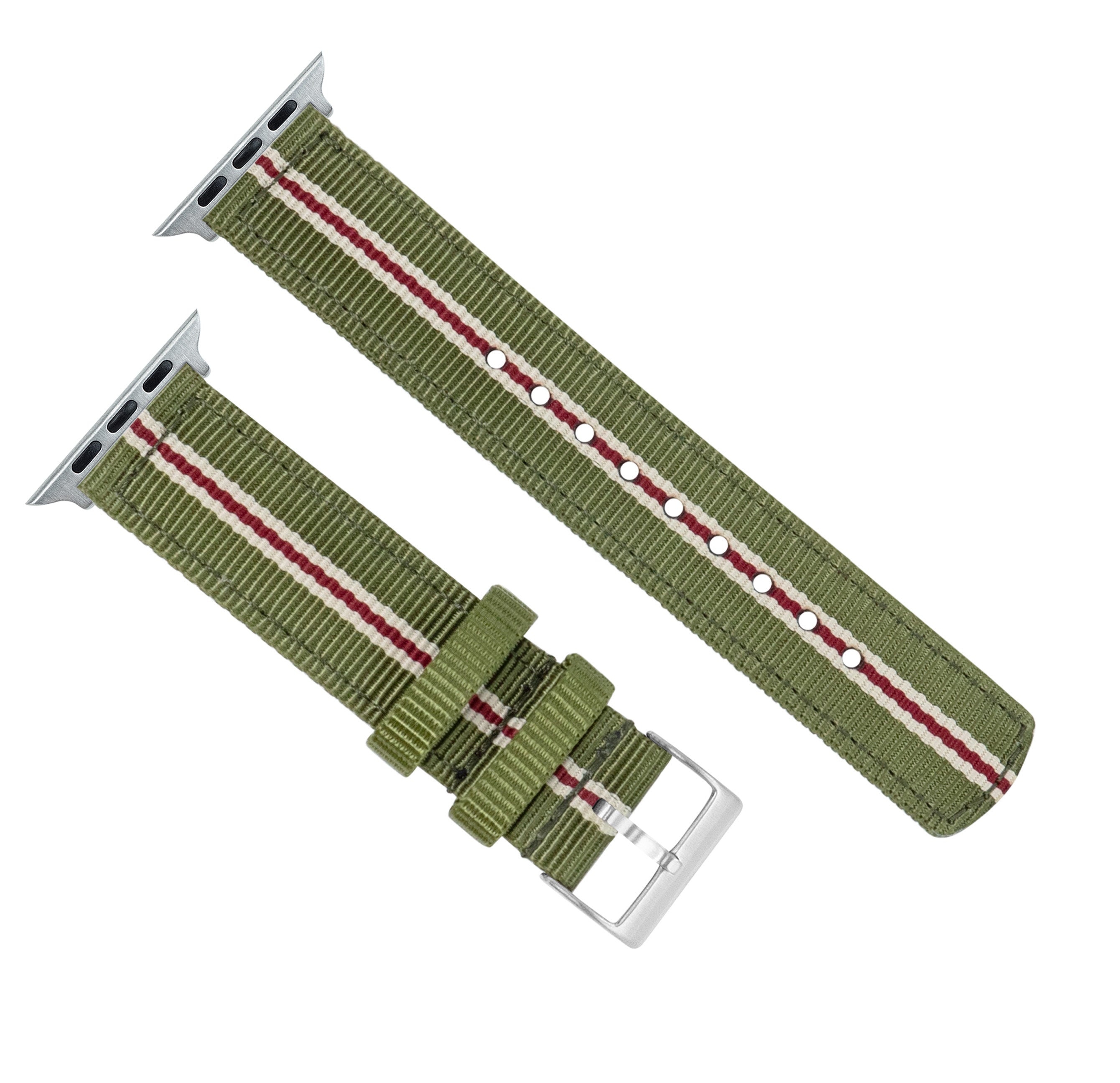 Apple Watch | Two-piece NATO style | Army Green & Crimson - Barton Watch Bands