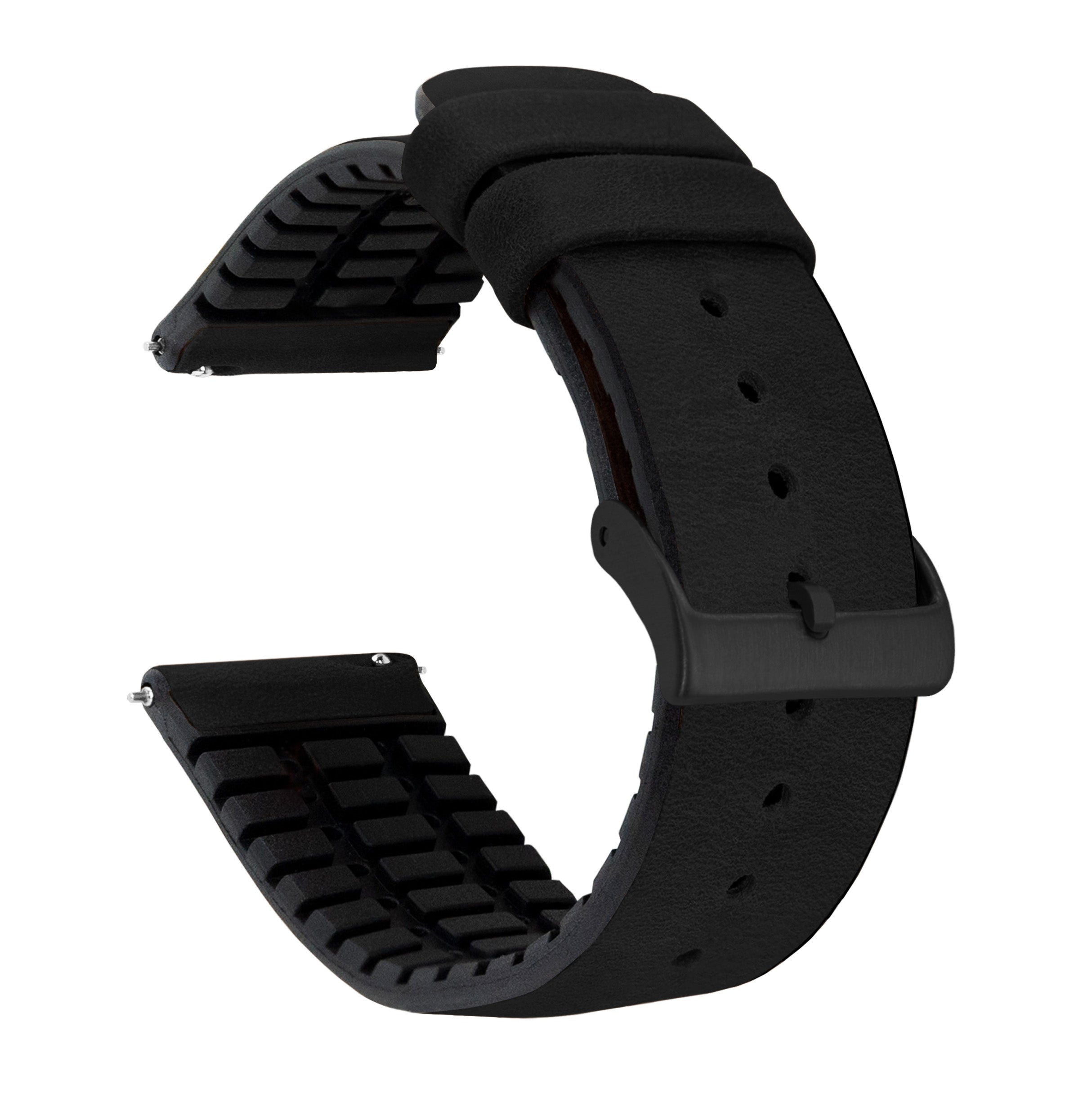Samsung Galaxy Watch3 | Leather and Rubber Hybrid | Black - Barton Watch Bands