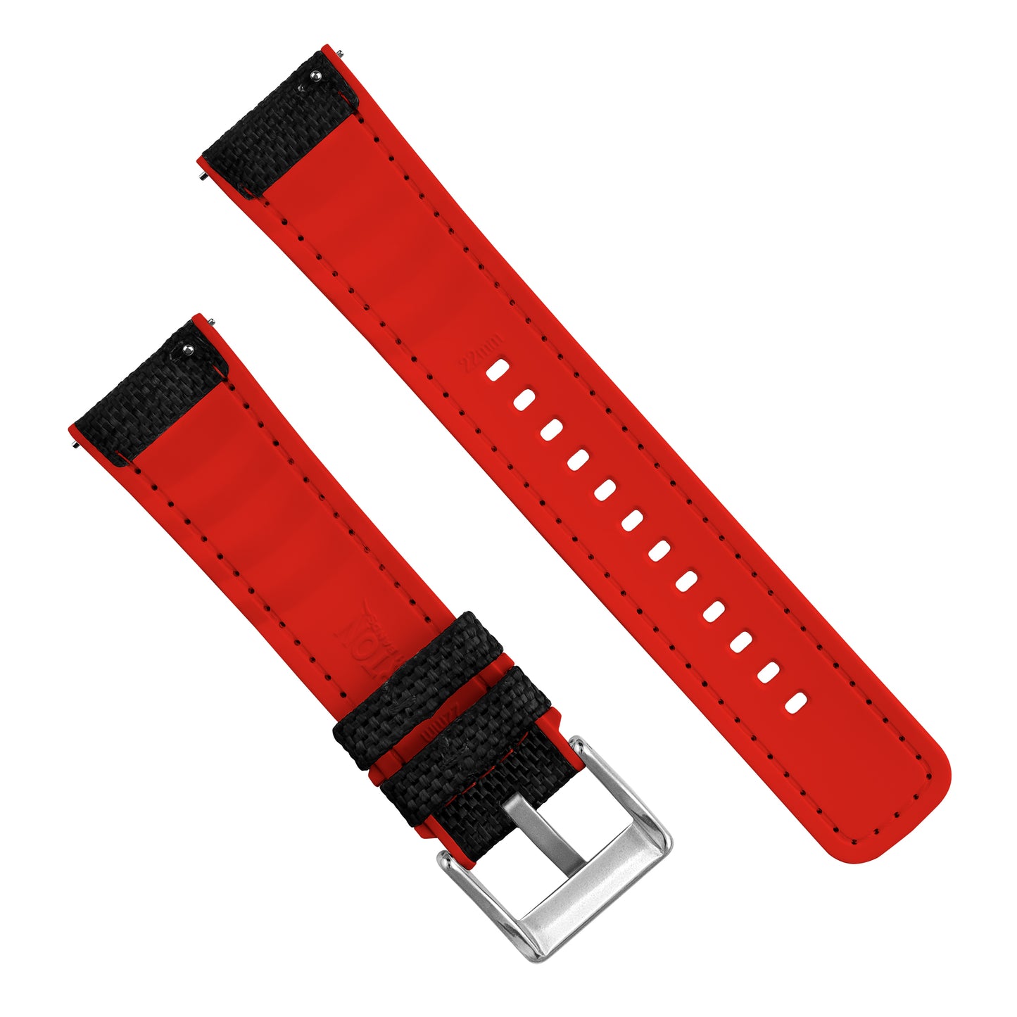 Black Cordura Fabric And Crimson Red Silicone Hybrid Watch Band