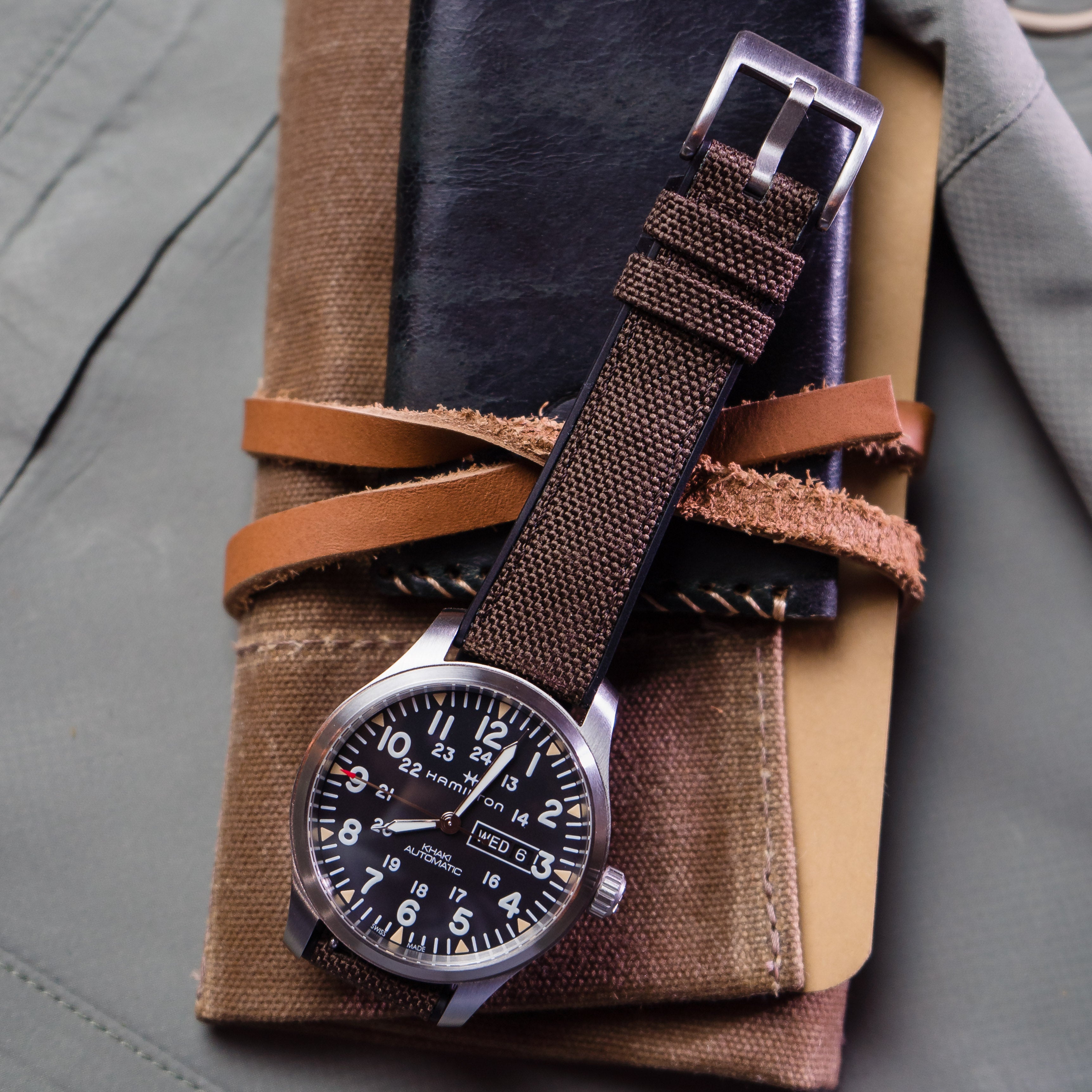 Timex Weekender Expedition Watches Cordrua Fabric Silicone Hybrid Chocolate Brown Watch Band