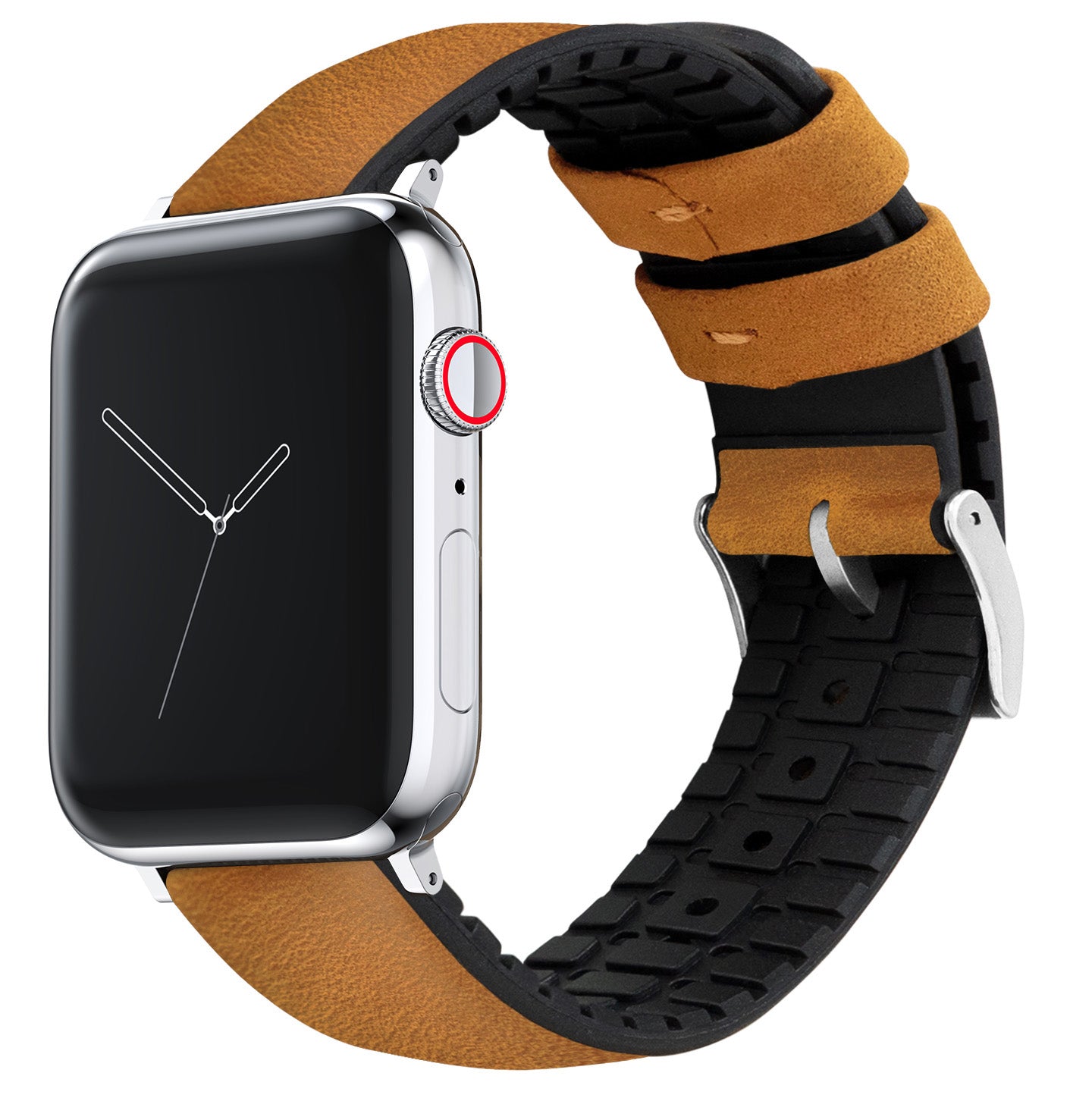 Apple Watch Cedar Brown Leather And Rubber Hybrid Watch Band