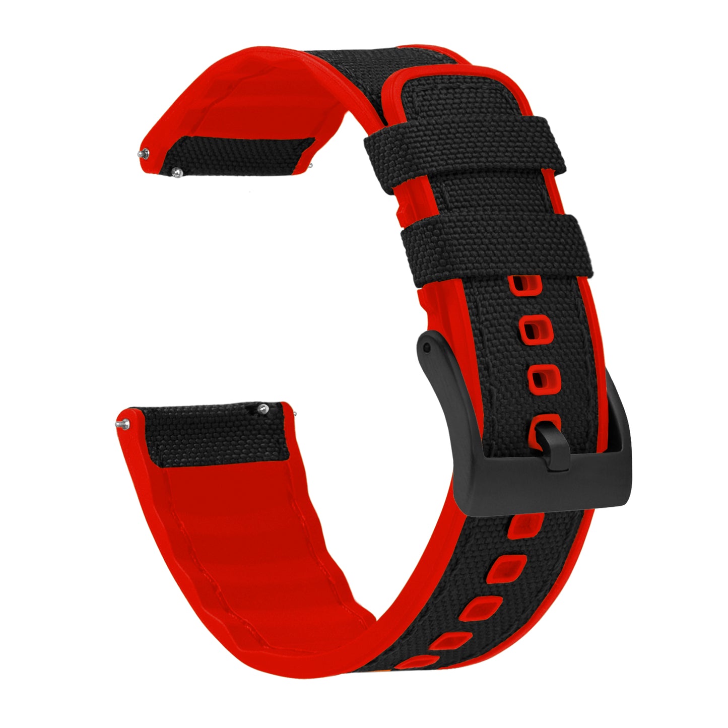 Black Cordura Fabric And Crimson Red Silicone Hybrid Watch Band