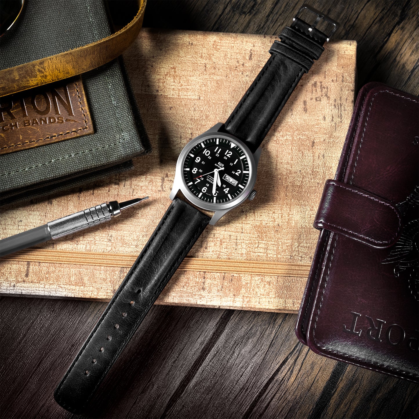 Black Classic Horween Leather Watch Band