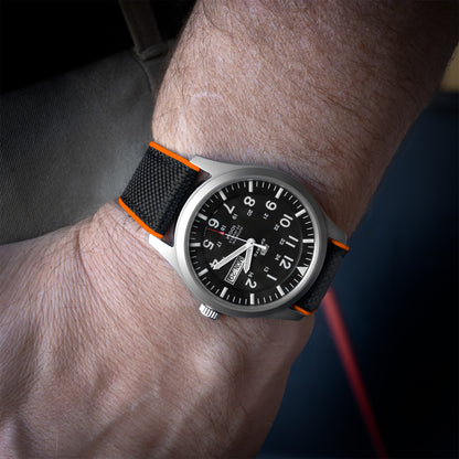 Black Cordura Fabric And Pumpkin Orange Silicone Hybrid Watch Band