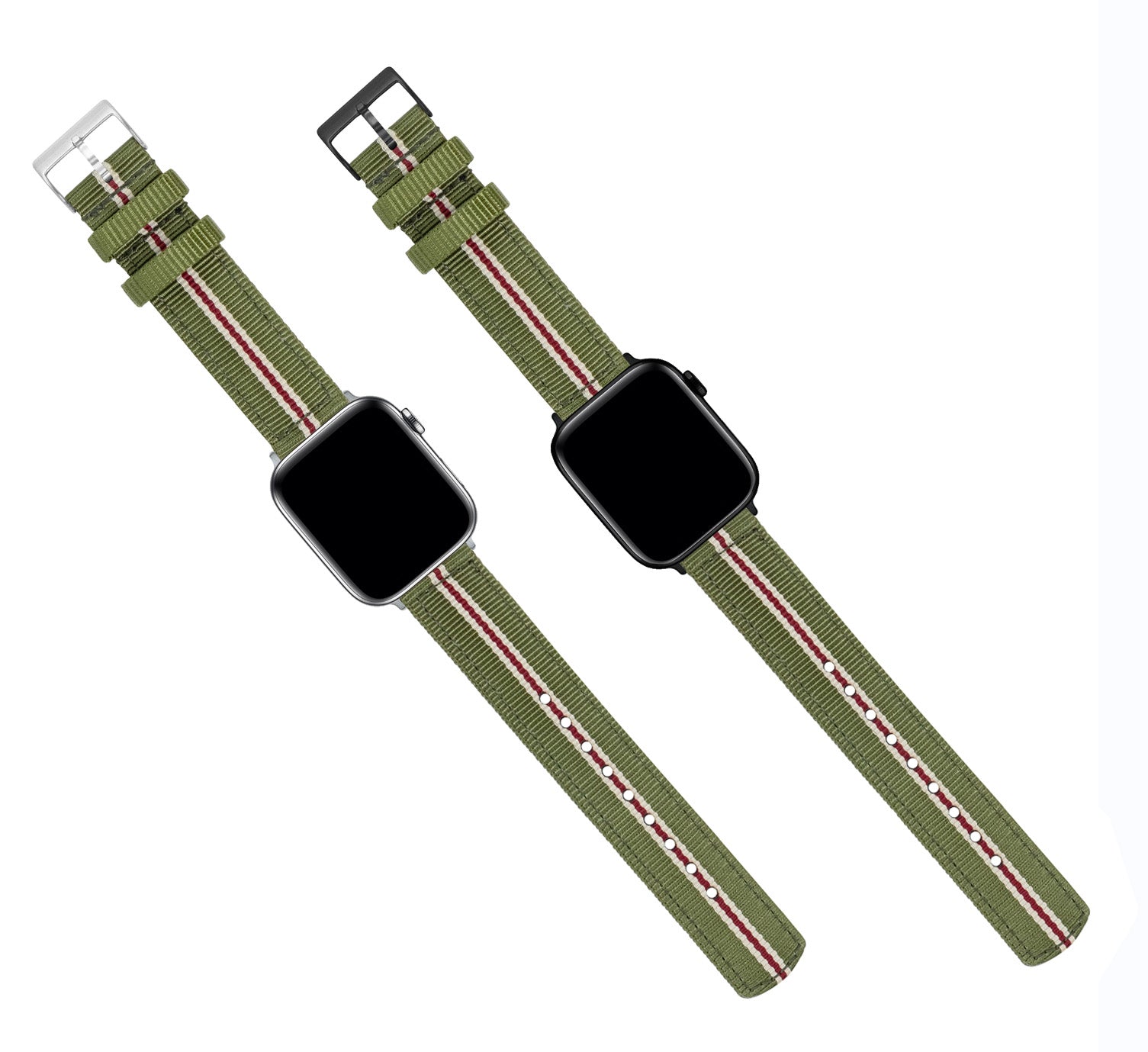 Apple Watch | Two-piece NATO style | Army Green & Crimson - Barton Watch Bands