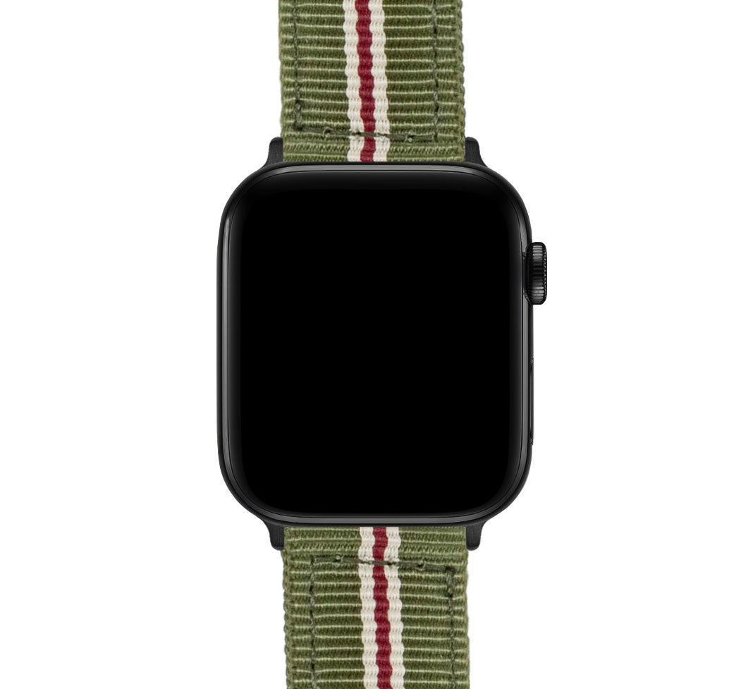 Apple Watch | Two-piece NATO style | Army Green & Crimson - Barton Watch Bands