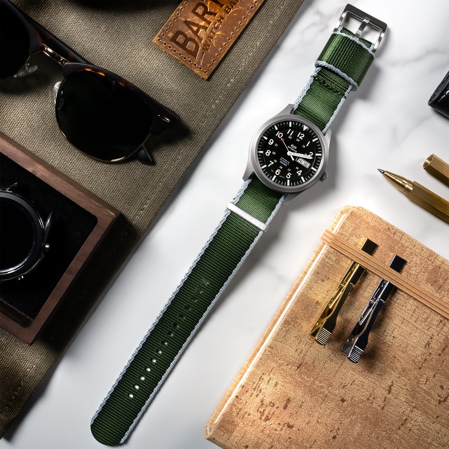 Green With Grey Edges Elite Nylon NATO® Style Watch Band