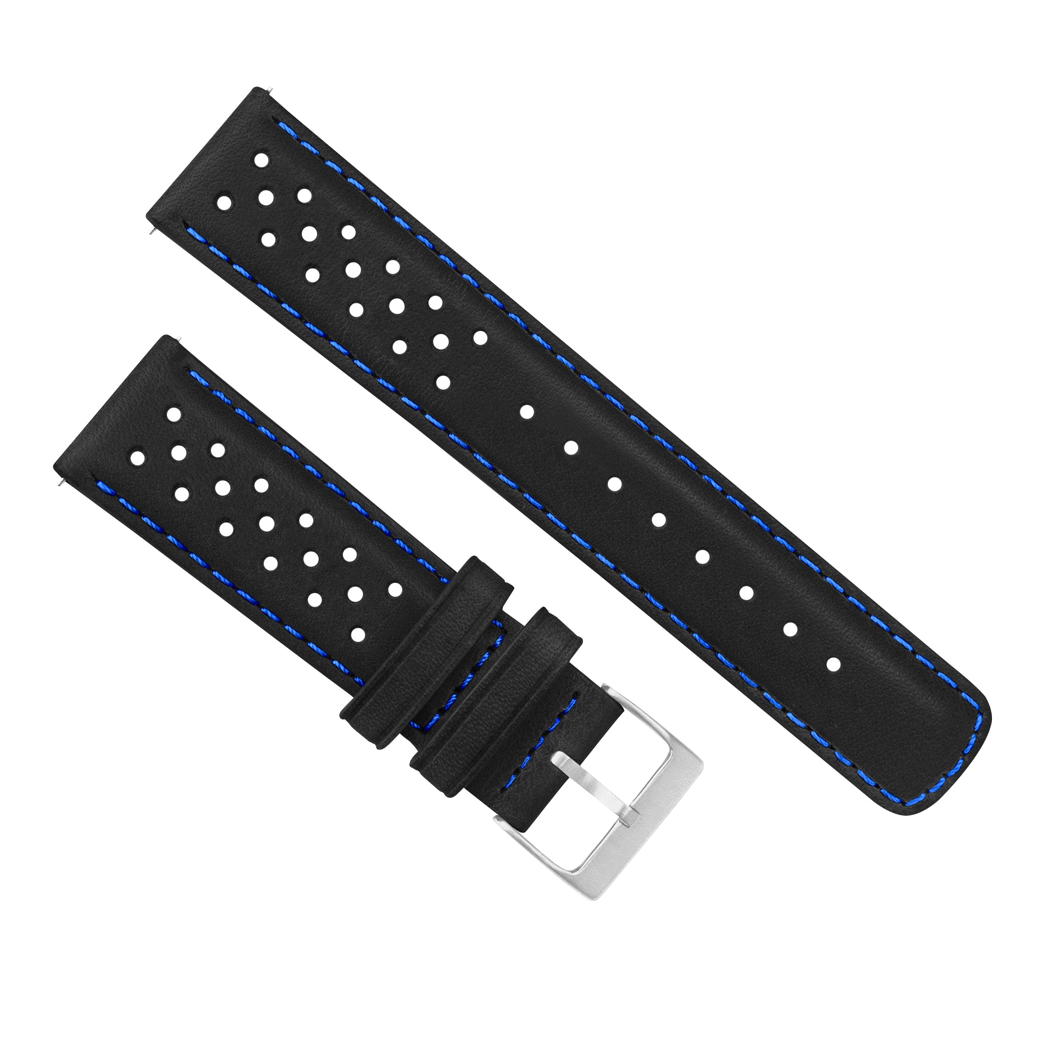 Black Blue Stitch Racing Horween Leather Watch Band (18mm SALE)