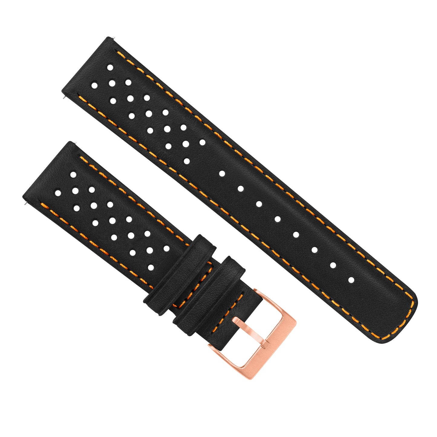 Black Orange Stitch Racing Horween Leather Watch Band