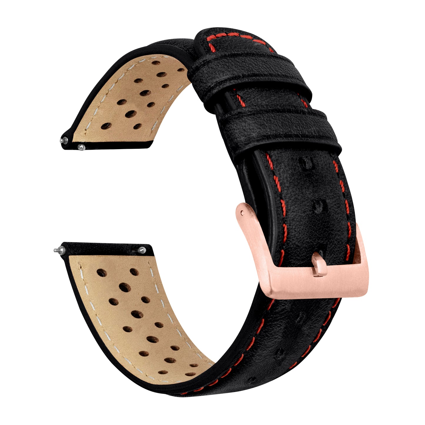 Black Red Stitch Racing Horween Leather Watch Band