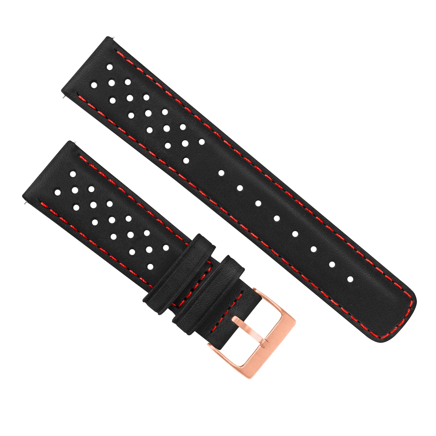 Black Red Stitch Racing Horween Leather Watch Band