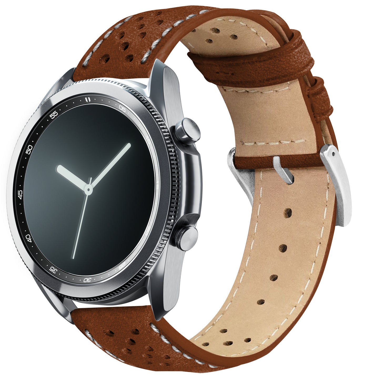 Samsung Galaxy Watch3 Racing Horween Leather Chocolate Brown Linen Stitch Watch Band