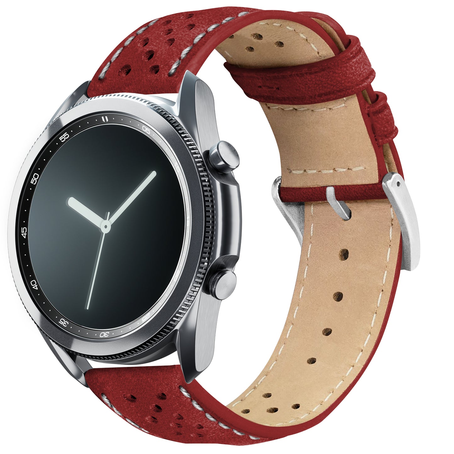Samsung Galaxy Watch3 Racing Horween Leather Crimson Red Linen Stitch Watch Band