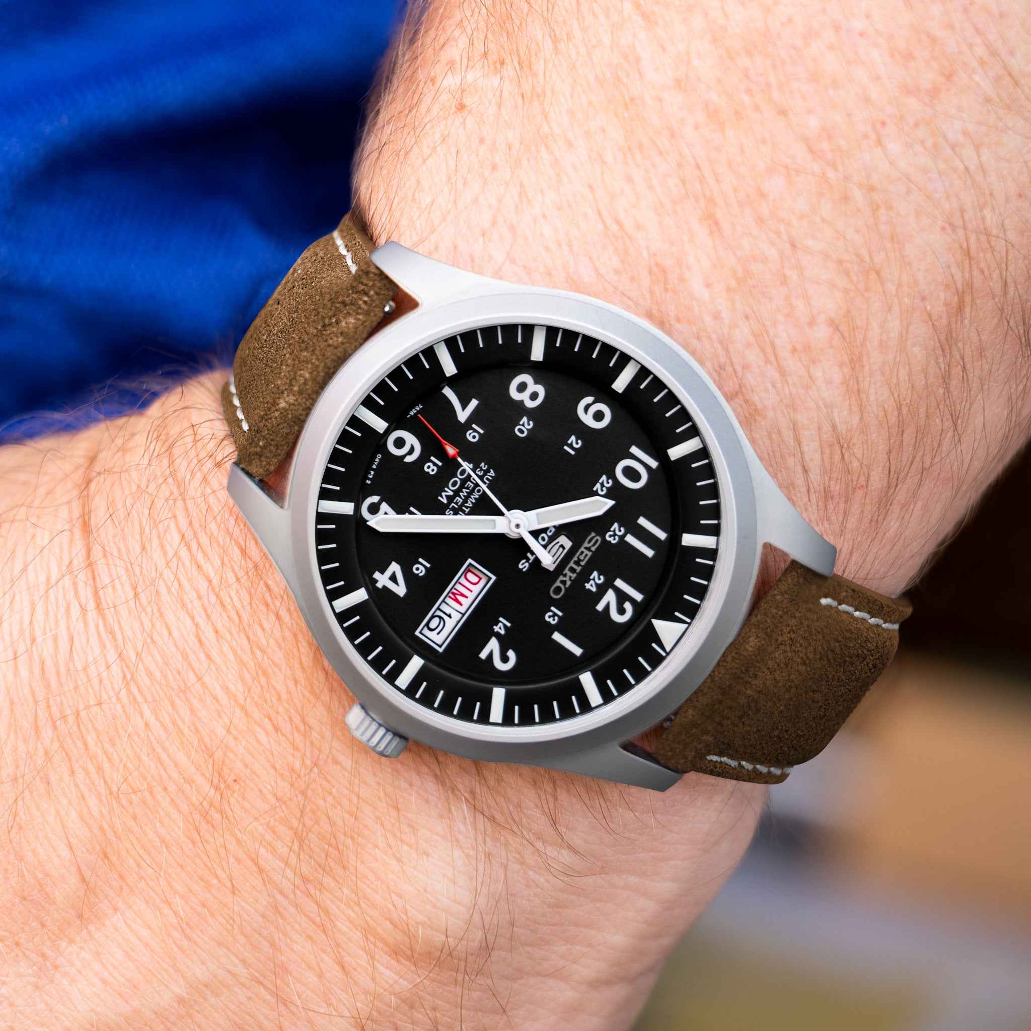 Cognac Brown Suede | Beige Stitching - Barton Watch Bands