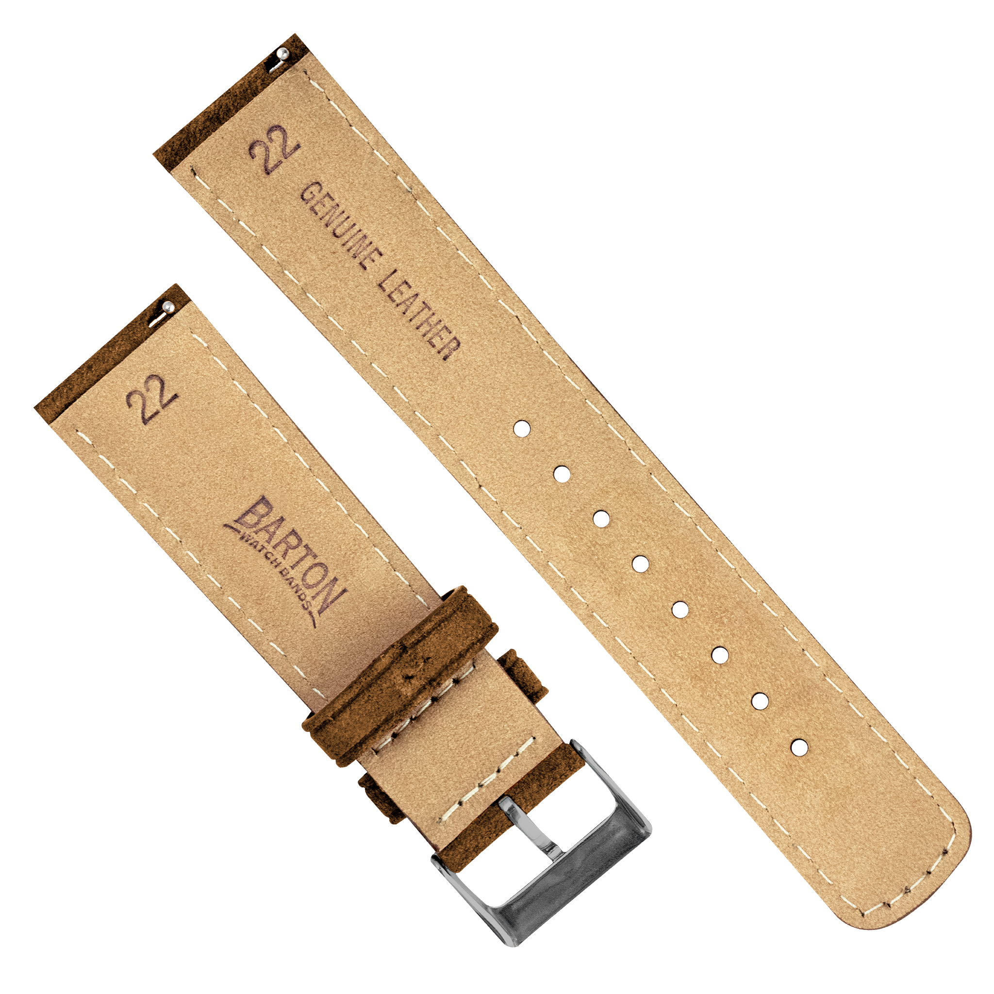 Cognac Brown Suede | Beige Stitching - Barton Watch Bands