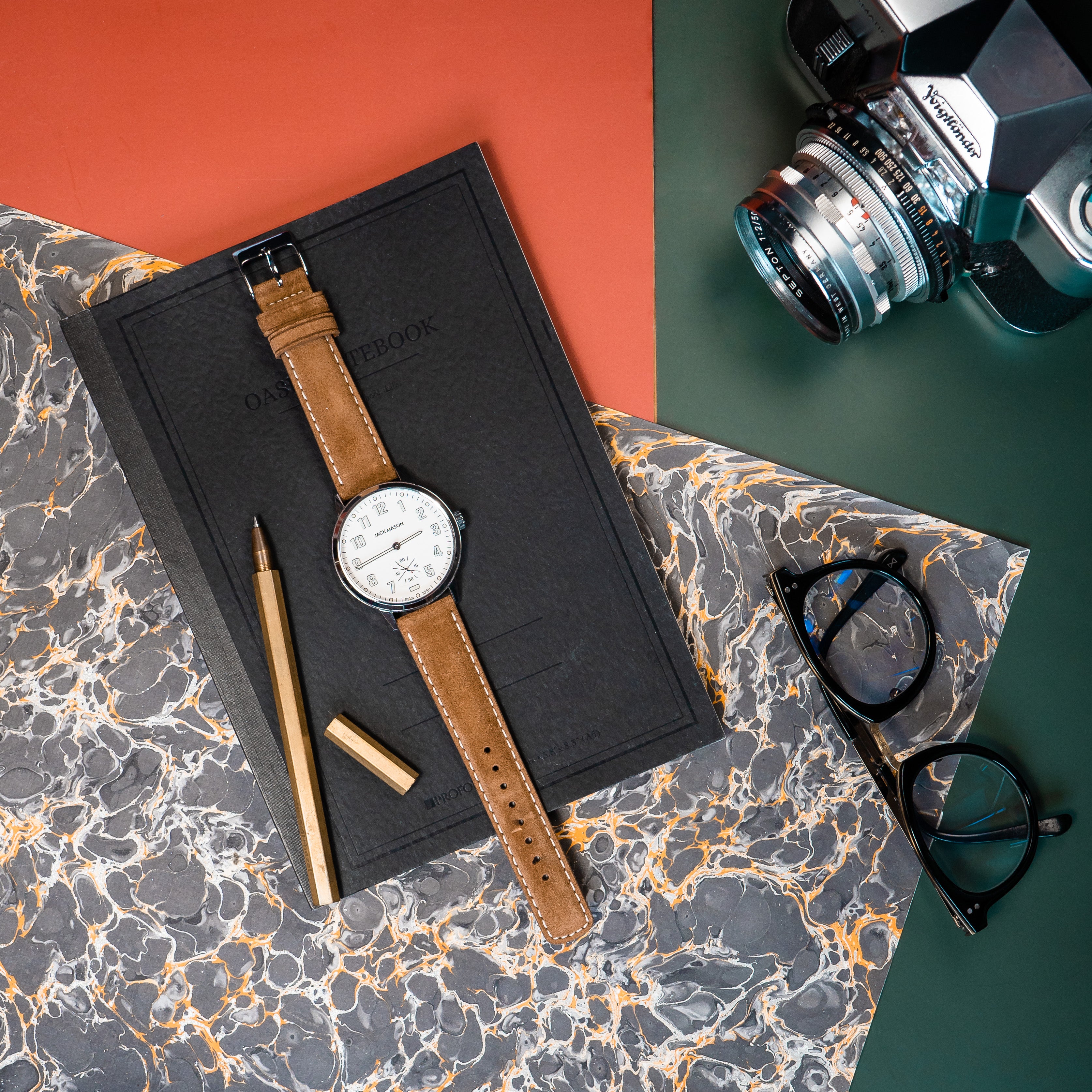 Cognac Brown Suede | Beige Stitching - Barton Watch Bands