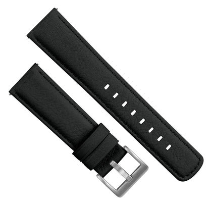 Black Water Resistant Leather Black Stitching Watch Band