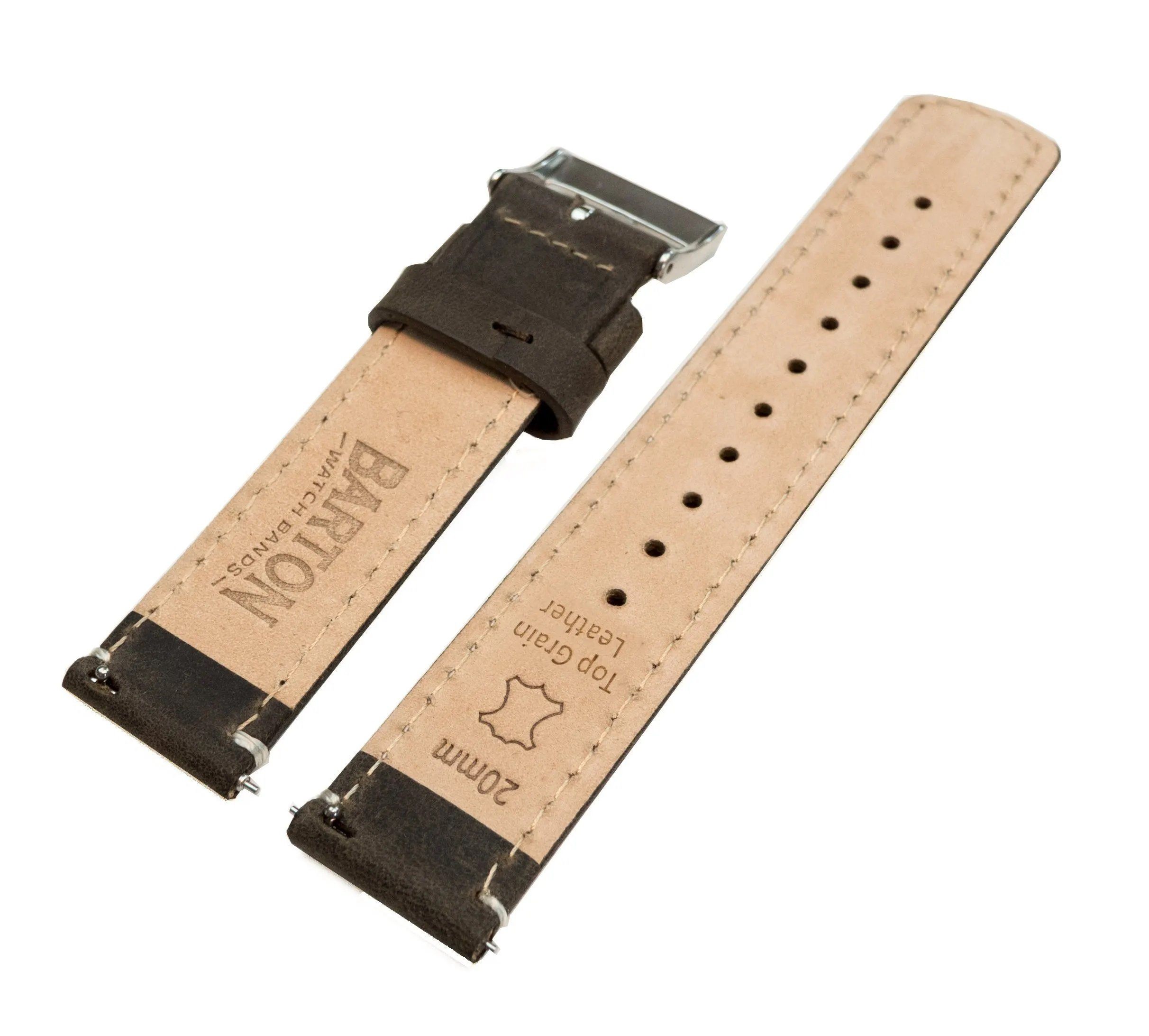 MOONSWATCH Bip | Espresso Brown Leather & Linen White Stitching - Barton Watch Bands