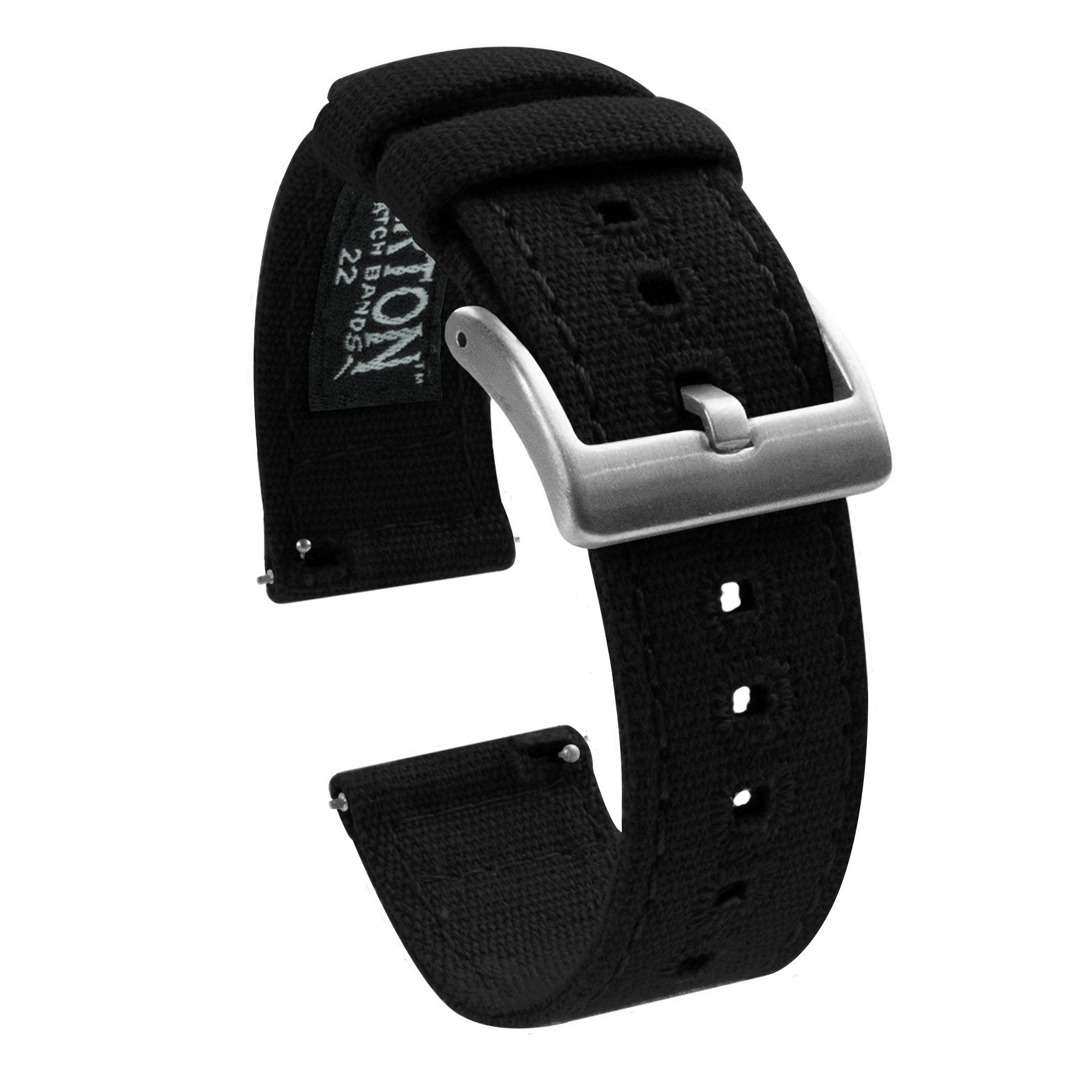 21mm BlackBlack Barton Quick Release Top Grain Leather Watch Band Strap