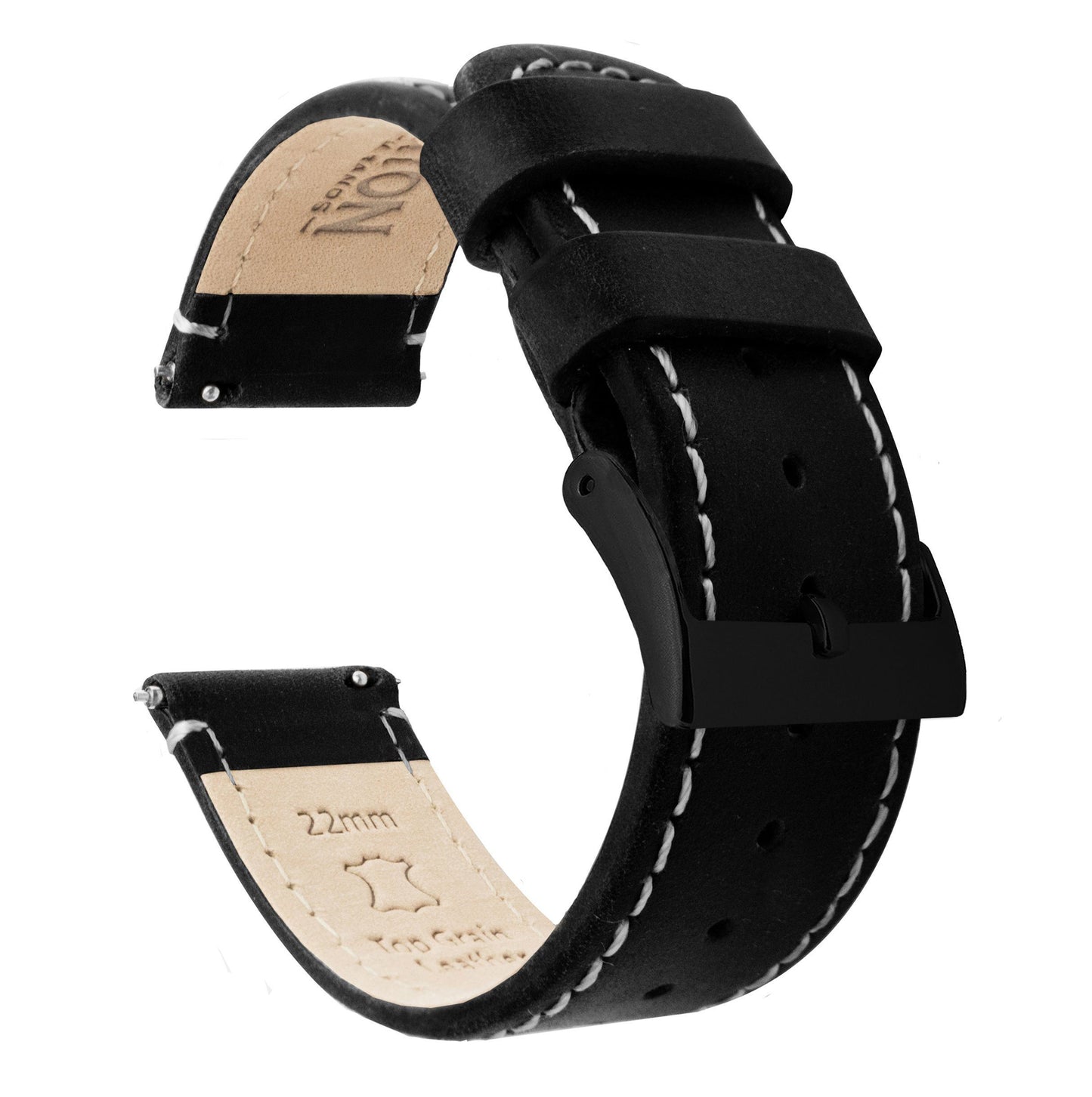 Gear S3 Classic & Frontier | Black Leather & Linen White Stitching - Barton Watch Bands