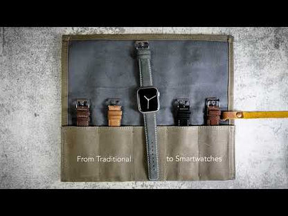 Apple Watch Root Brown Suede Linen White Stitching Watch Band