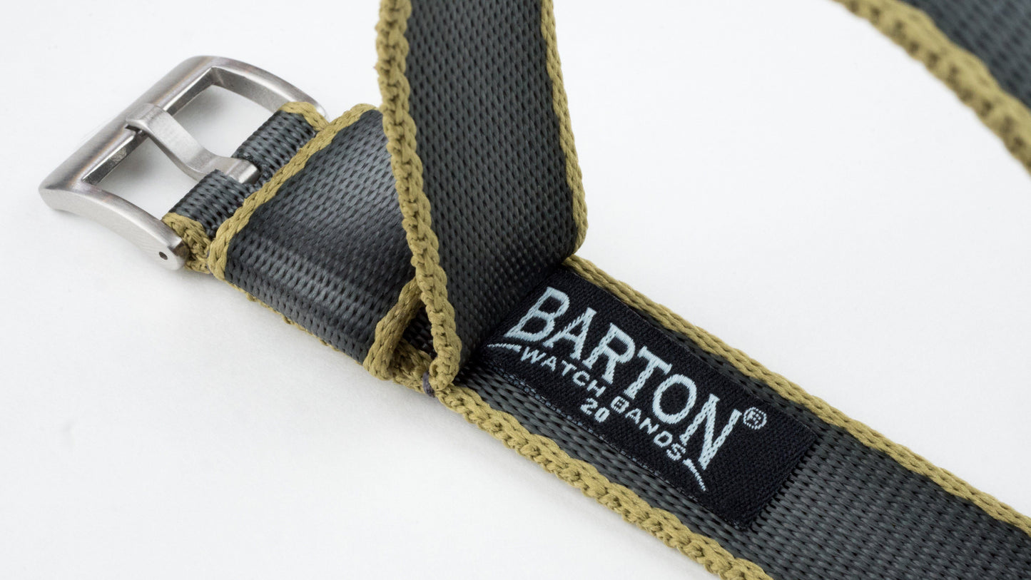 Slate Grey - Tan Edges | Elite Nylon NATO Style - Barton Watch Bands