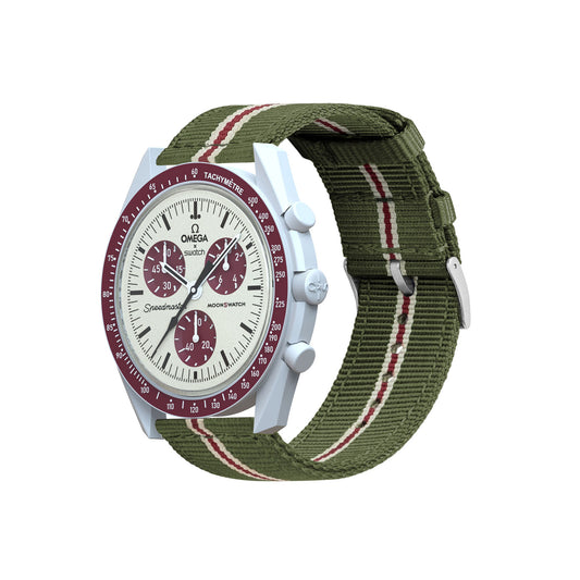 Omega Moonswatch Two Piece NATO® Style Army Green Crimson Watch Band