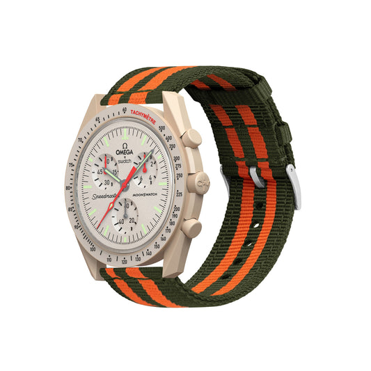 Omega Moonswatch Two Piece NATO® Style Army Green Orange Watch Band