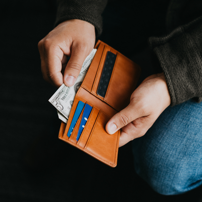 Leather Nav Bifold Wallet - SIENNA