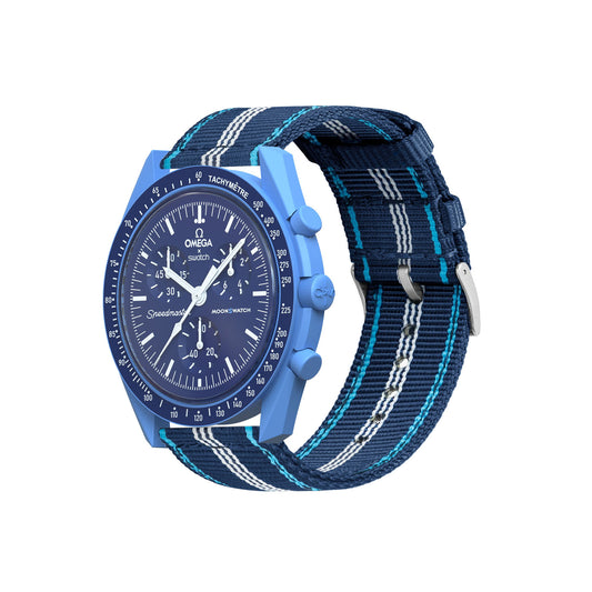 Omega Moonswatch Two Piece NATO® Style Navy Aqua Blue Watch Band