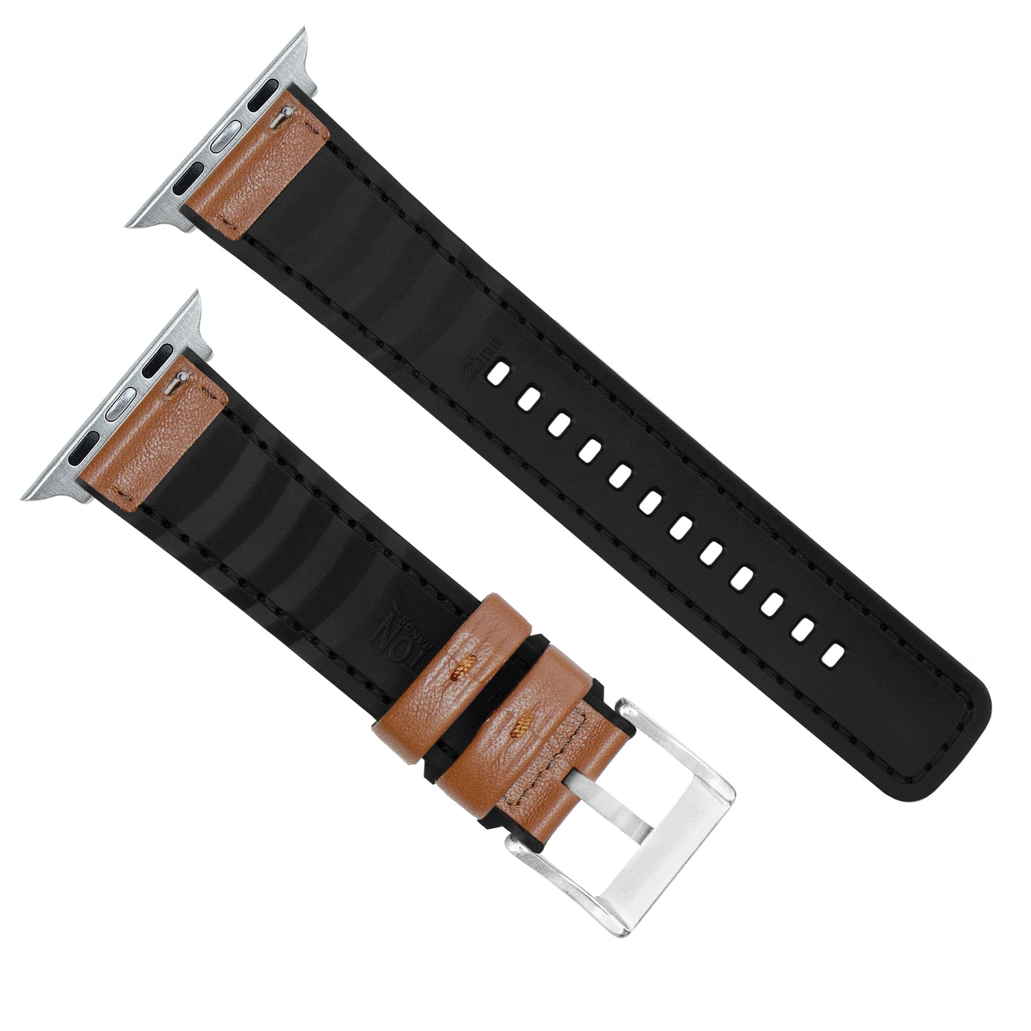 Apple Watch Light Brown Water Resistant Leather Silicone Base Watch Band